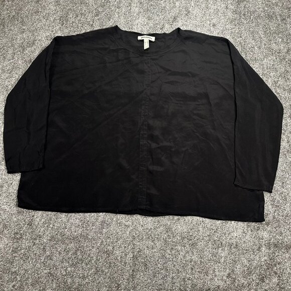 Lands’ End Black Vintage Blouse WMNS 4 Crew Neck Pullover Top Office Chic - Picture 3 of 12